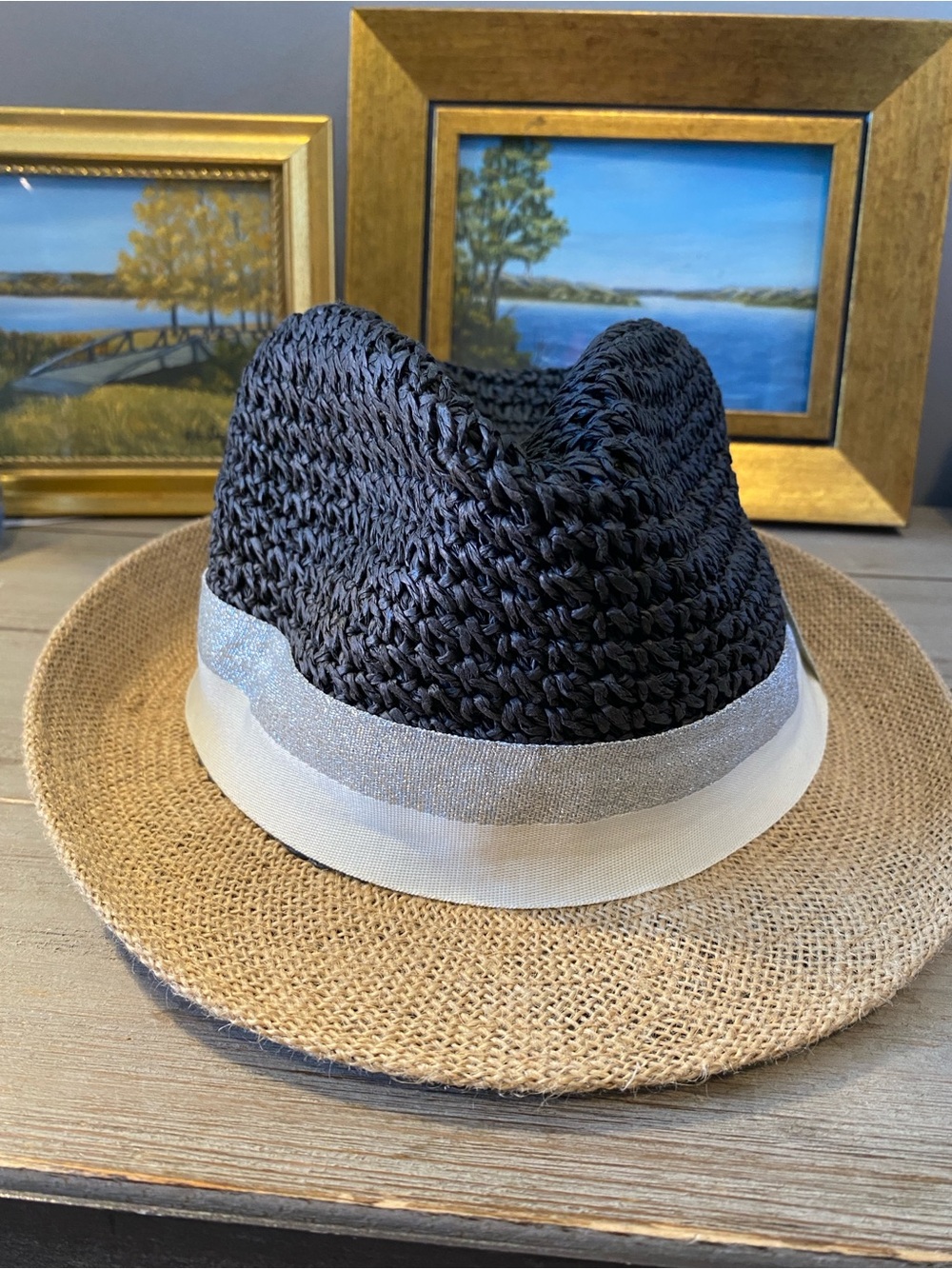 Steve Madden Black and Tan Straw Hat